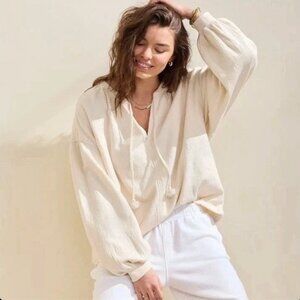 NWOT Aerie Cream Off White Easy Street Pullover Tie Neck Sweatshirt - M
